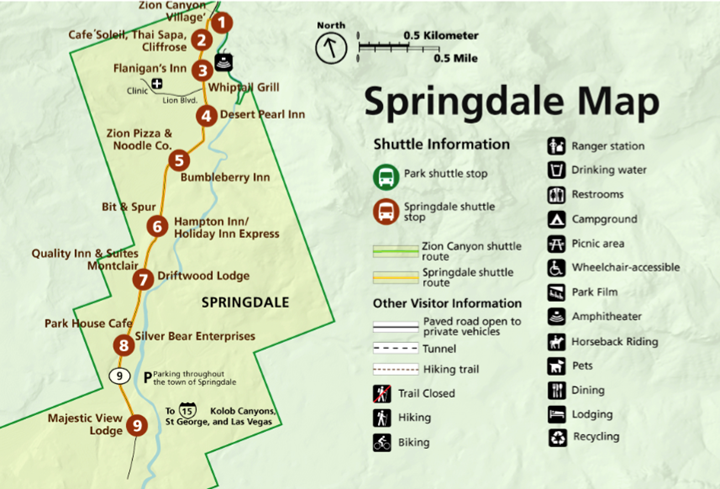 Springdale map, courtesy NPS.